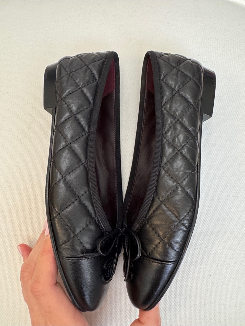 Chanel Aged Calfskin Quilted Cap Toe Ballerina Flats Black NIB 36.5 - Picture 5 of 8